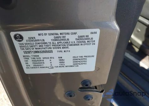 2006 Saab 9-7X 5.3I from USA, damaged, VIN 5S3ET13MX62805920